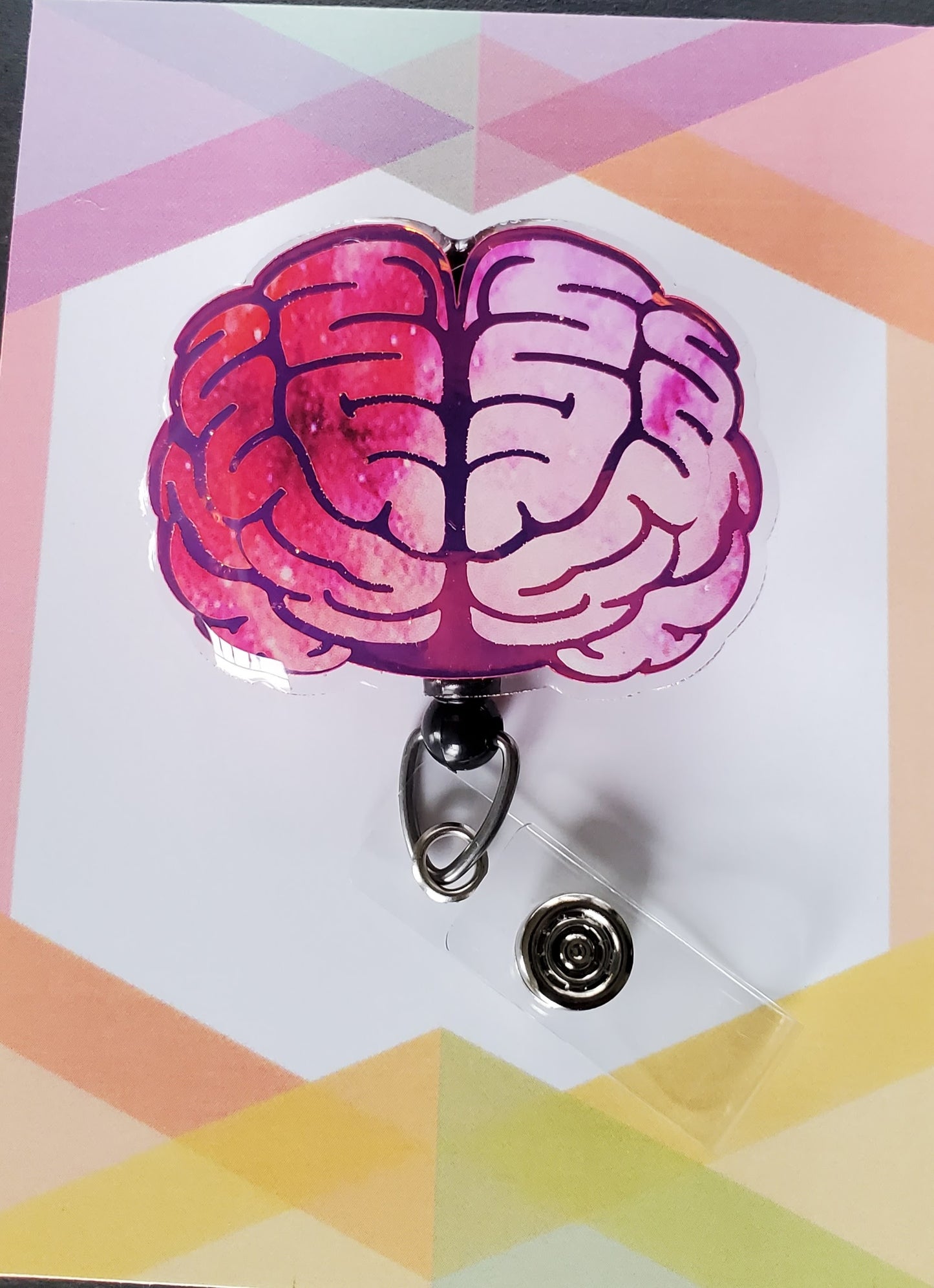 Brain Badge Reel ID Holder | Pink Holographic Galaxy | Nurse | MD | Neurology | Neuro | Science | Doctor | Medical | RN | Gift