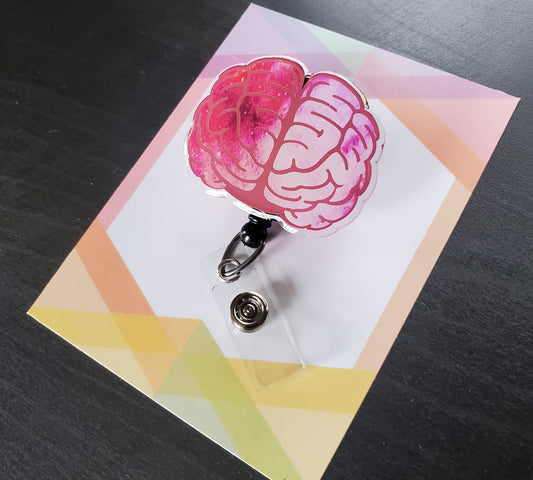 Brain Badge Reel ID Holder | Pink Holographic Galaxy | Nurse | MD | Neurology | Neuro | Science | Doctor | Medical | RN | Gift