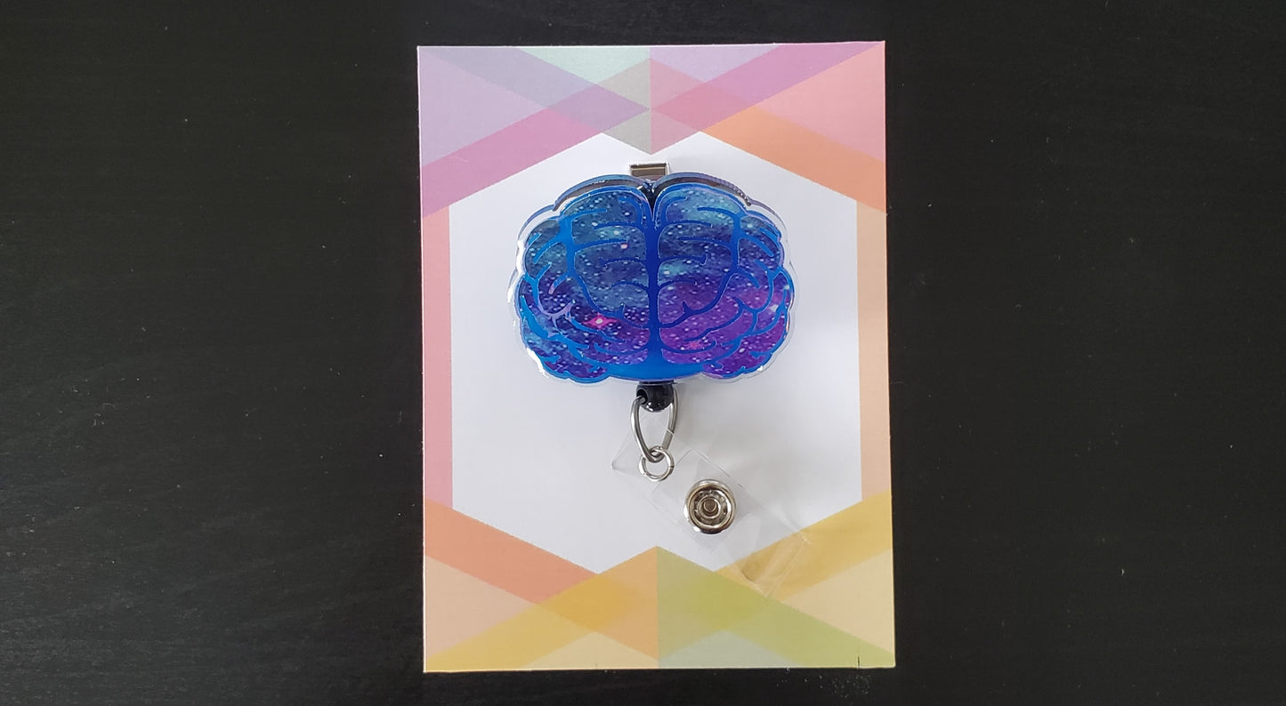 Brain Badge Reel ID Holder | Blue Holographic Galaxy | Nurse | MD | Neurology | Neuro | Science | Doctor | Medical | RN | Gift