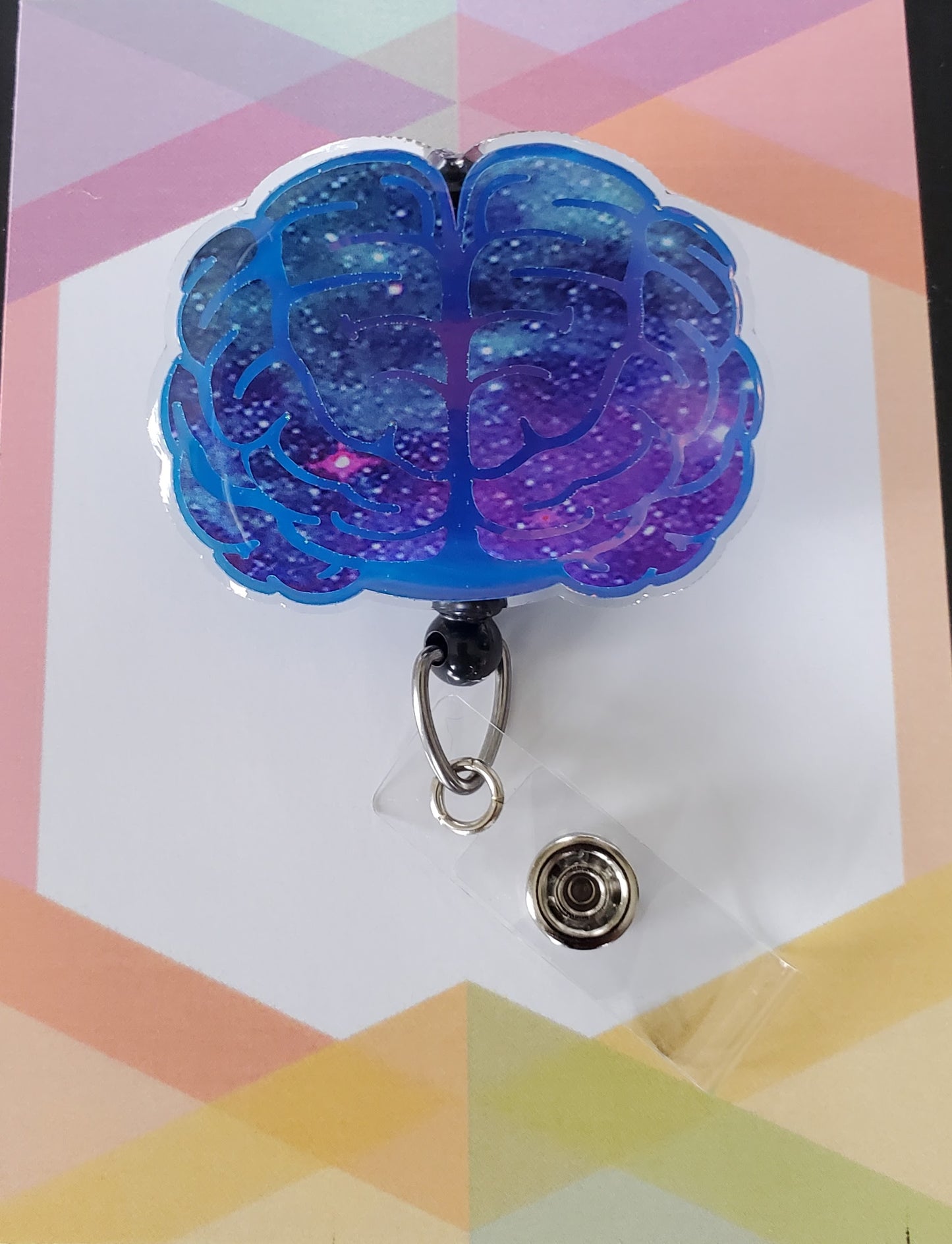 Brain Badge Reel ID Holder | Blue Holographic Galaxy | Nurse | MD | Neurology | Neuro | Science | Doctor | Medical | RN | Gift