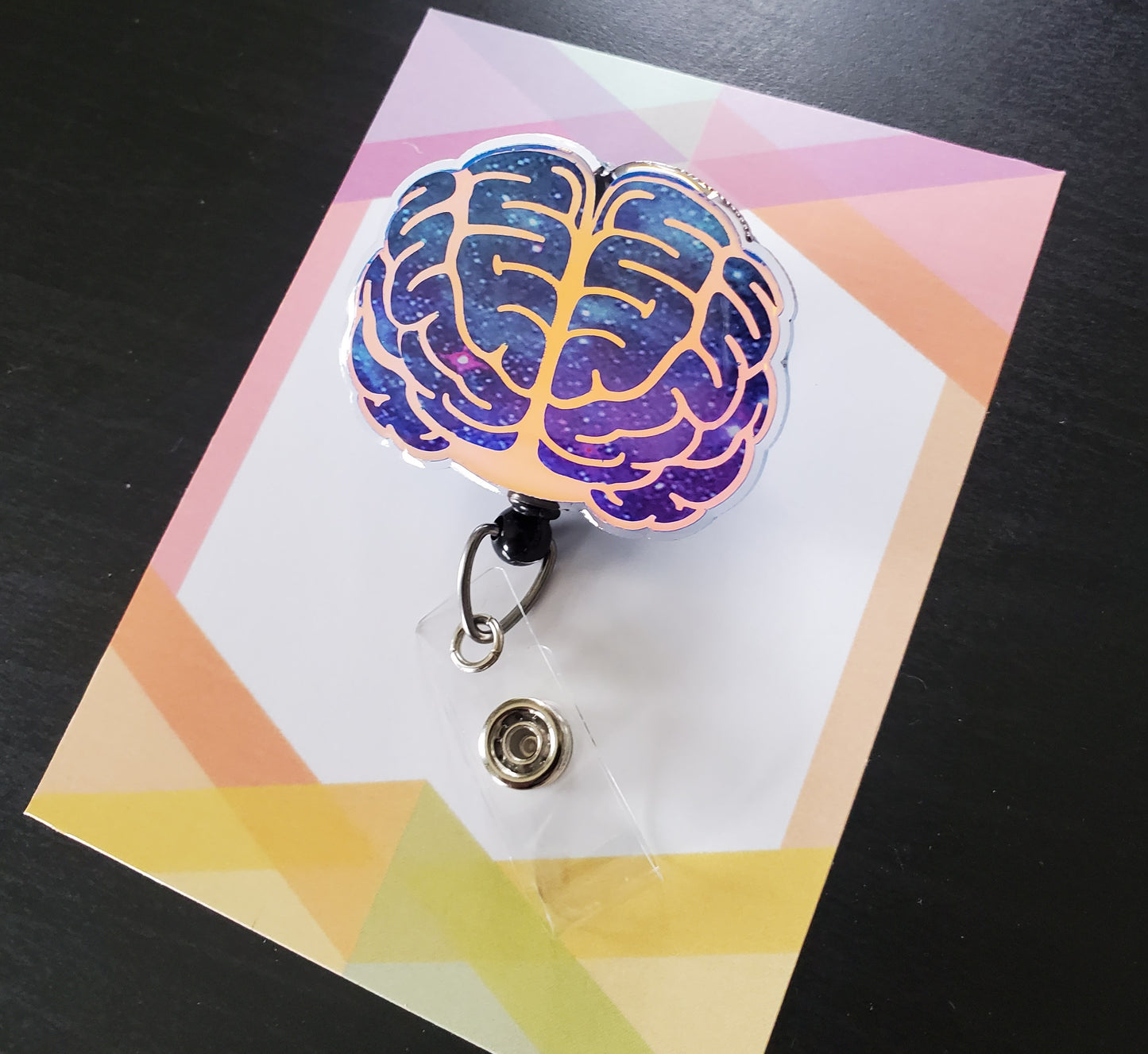 Brain Badge Reel ID Holder | Blue Holographic Galaxy | Nurse | MD | Neurology | Neuro | Science | Doctor | Medical | RN | Gift