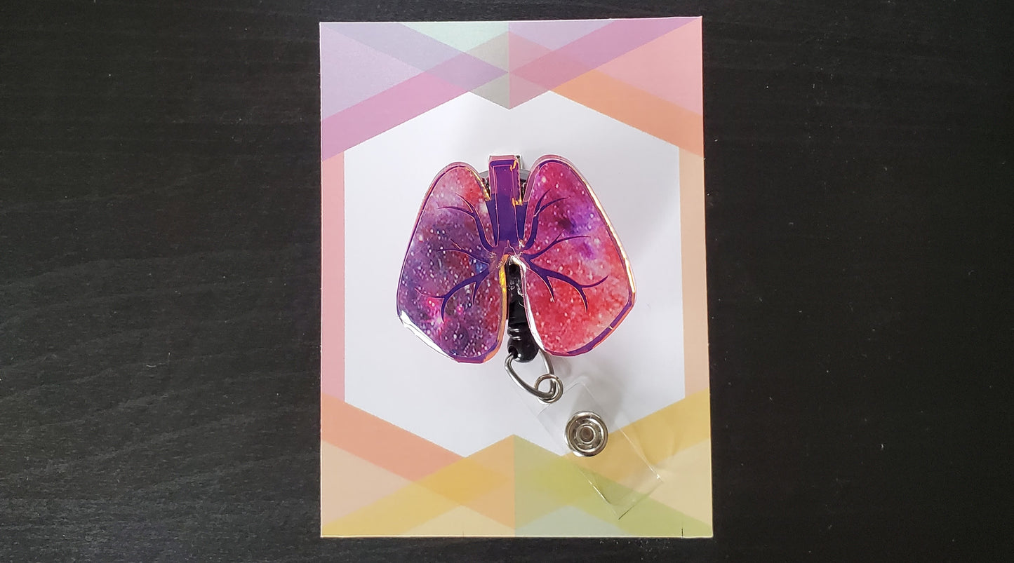 Lungs Badge Reel ID Holder | Pink Galaxy Holographic | Nurse | MD | Respiratory | Pulmonary | RT  | SLP | ICU | Science | Doctor | Medical | RN | Gift