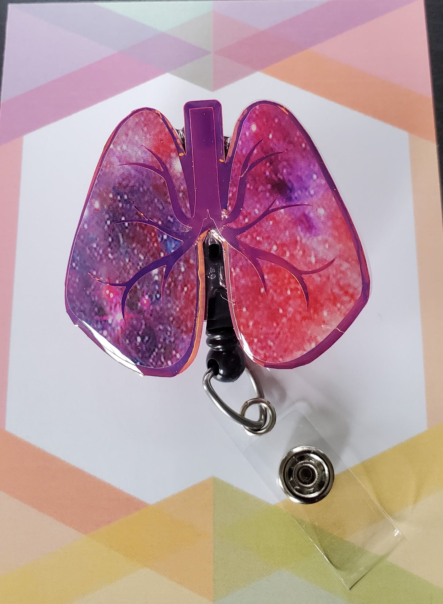 Lungs Badge Reel ID Holder | Pink Galaxy Holographic | Nurse | MD | Respiratory | Pulmonary | RT  | SLP | ICU | Science | Doctor | Medical | RN | Gift