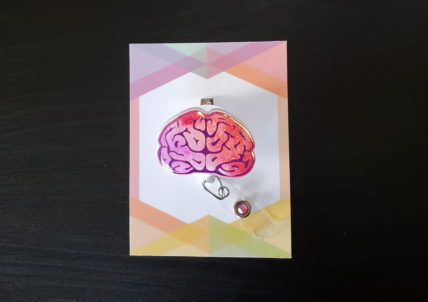 Brain Badge Reel ID Holder | Red Holographic Galaxy | Nurse | MD | Neurology | Neuro | Science | Doctor | Medical | RN | Gift