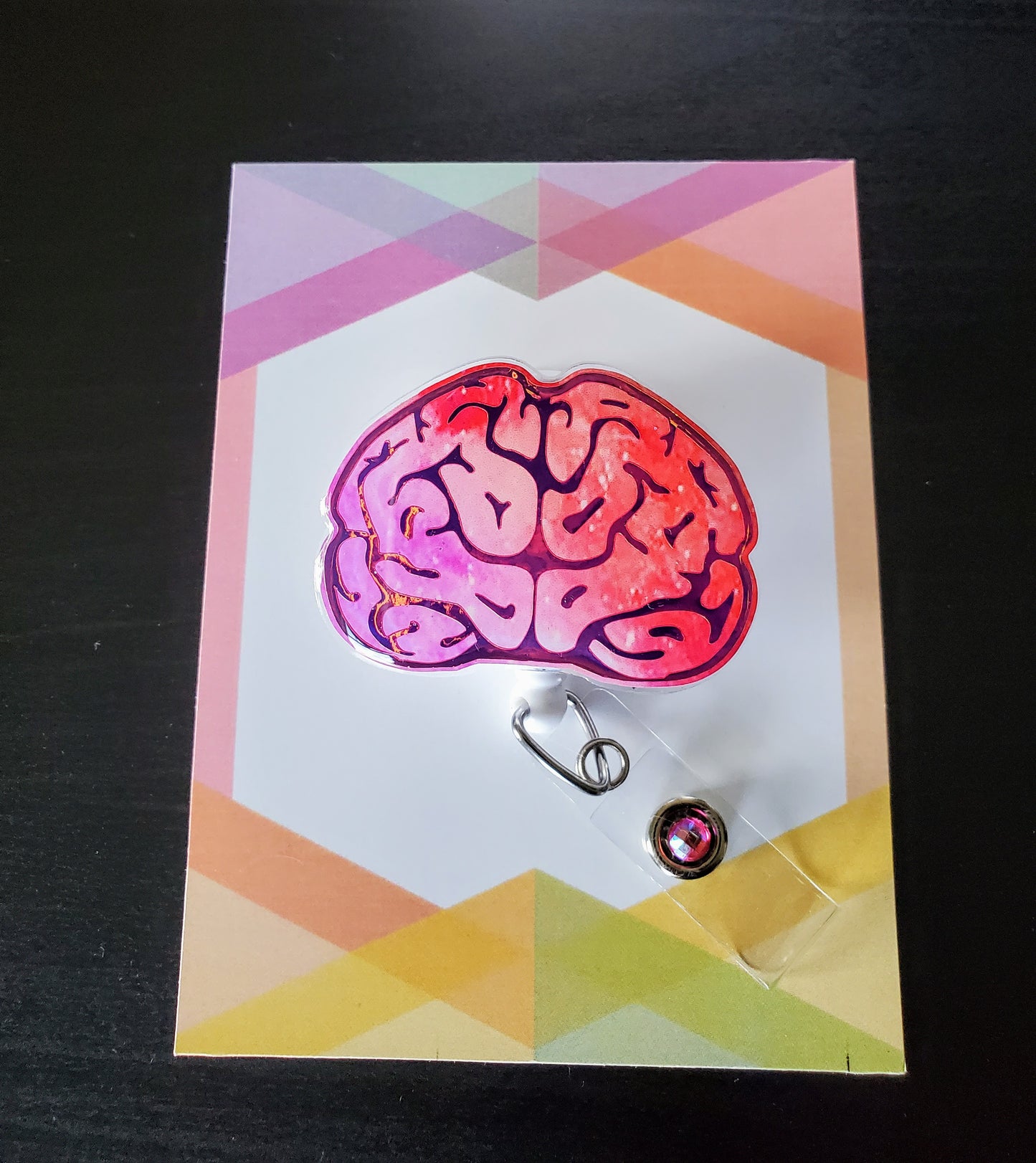 Brain Badge Reel ID Holder | Red Holographic Galaxy | Nurse | MD | Neurology | Neuro | Science | Doctor | Medical | RN | Gift