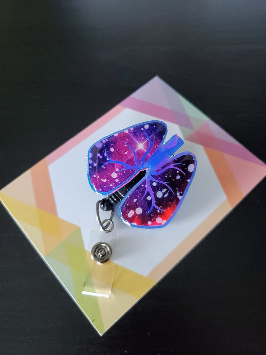 Lungs Badge Reel ID Holder | Purple Galaxy Holographic | Nurse | MD | Respiratory | Pulmonary | RT  | SLP | ICU | Science | Doctor | Medical | RN | Gift