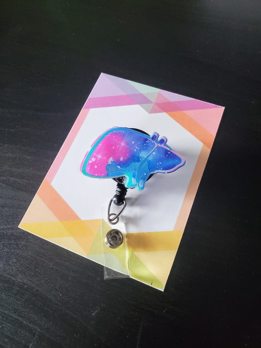 Liver Badge Reel ID Holder | Galaxy Holographic | Donte Life | Anatomy | Transplant | Nurse Gift | Doctor | Physician | Medical | RN | MD | ICU | Therapy