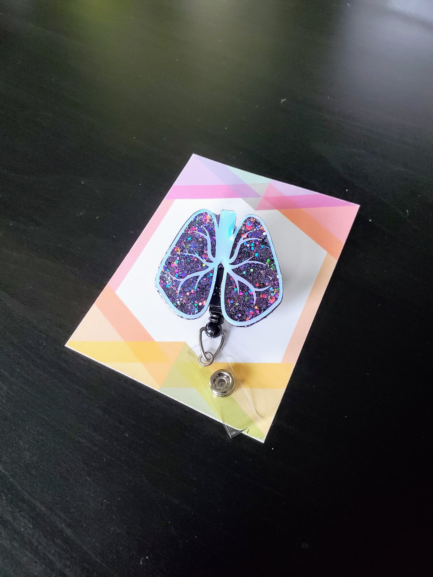 Lungs Badge Reel ID Holder | Black Sparkle Electric Holographic | Nurse | MD | Respiratory | Pulmonary | RT  | SLP | ICU | Science | Doctor | Medical | RN | Gift