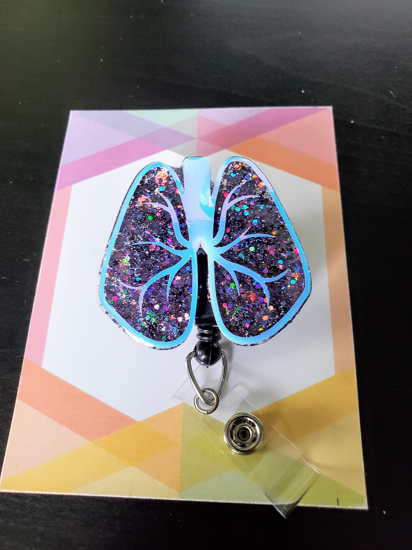 Lungs Badge Reel ID Holder | Black Sparkle Electric Holographic | Nurse | MD | Respiratory | Pulmonary | RT  | SLP | ICU | Science | Doctor | Medical | RN | Gift