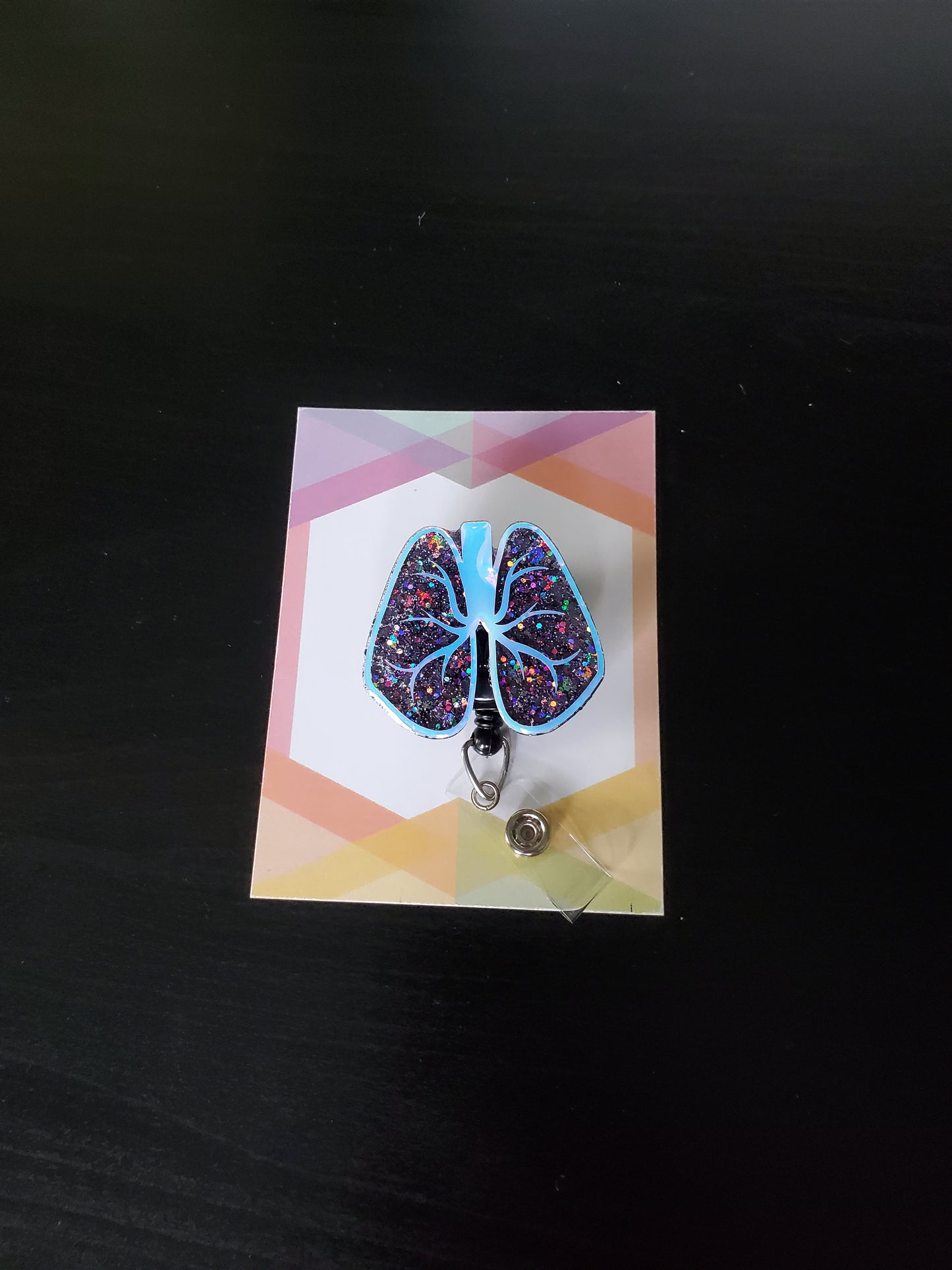 Lungs Badge Reel ID Holder | Black Sparkle Electric Holographic | Nurse | MD | Respiratory | Pulmonary | RT  | SLP | ICU | Science | Doctor | Medical | RN | Gift