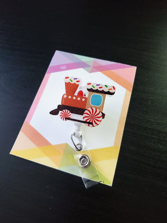 Holiday Candy Train Badge Reel ID Holder