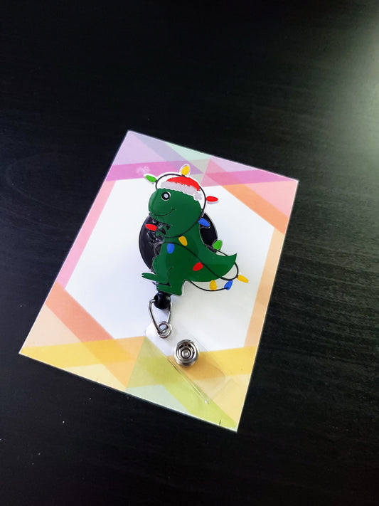 Holiday T-Rex Badge Reel ID Holder