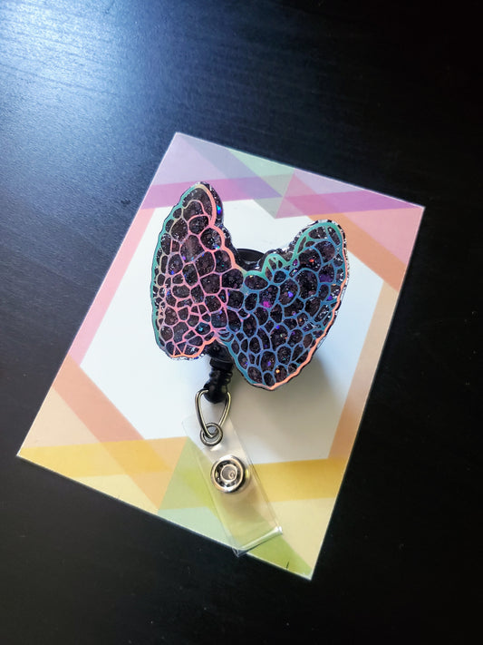 Thyroid Gland Badge Reel ID Holder | Black Sparkle Electric Holographic | Nurse | MD | Speech Therapy | SLP | Science | Doctor | Medical | RN | Gift